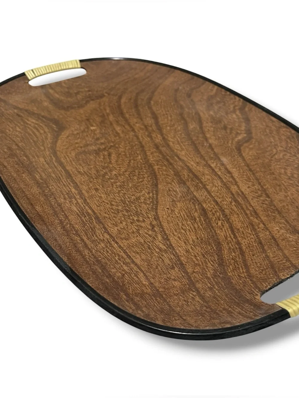 Vintage faux wood Mid Century Modern Lacquerware oval serving Tray